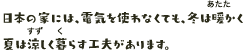 日本の家には、電気を使わなくても、冬は暖かく夏は涼しく暮らす工夫があります。